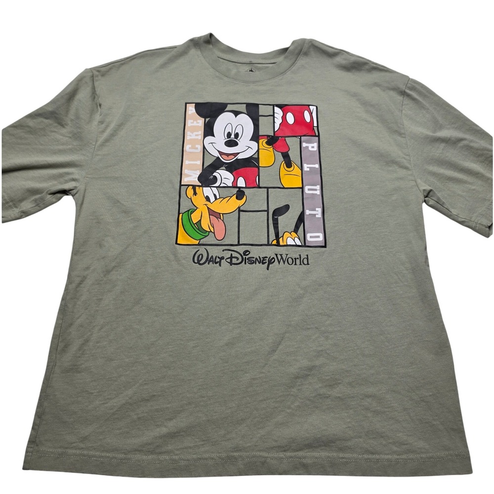 Disney Parks Mickey Mouse Pluto Walt Disney World Green Graphic T-Shirt Mens M